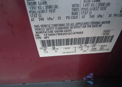 2013 Ford Explorer from USA, damaged, VIN 1FM5K7B82DGC47685